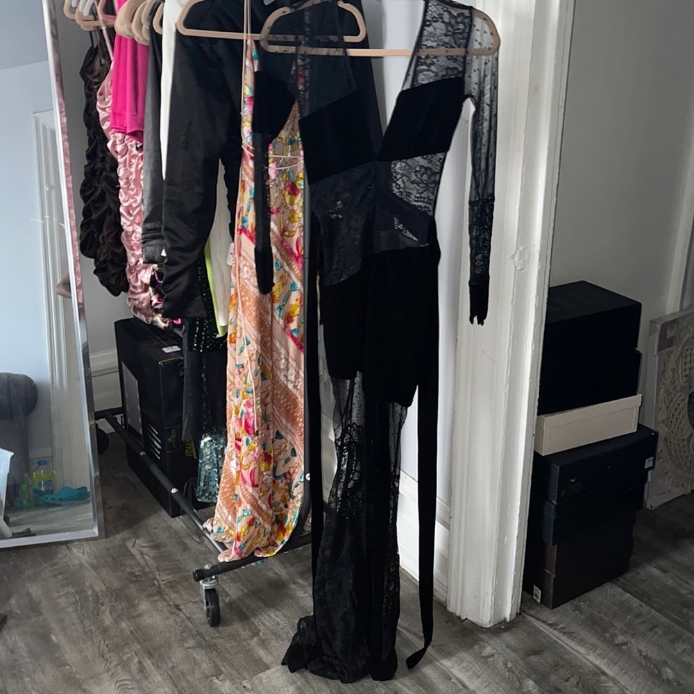 Black Sheer Lace Gown